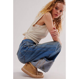 Free People Khaki Canvas Menorca Lace Up Boots 8 NEW